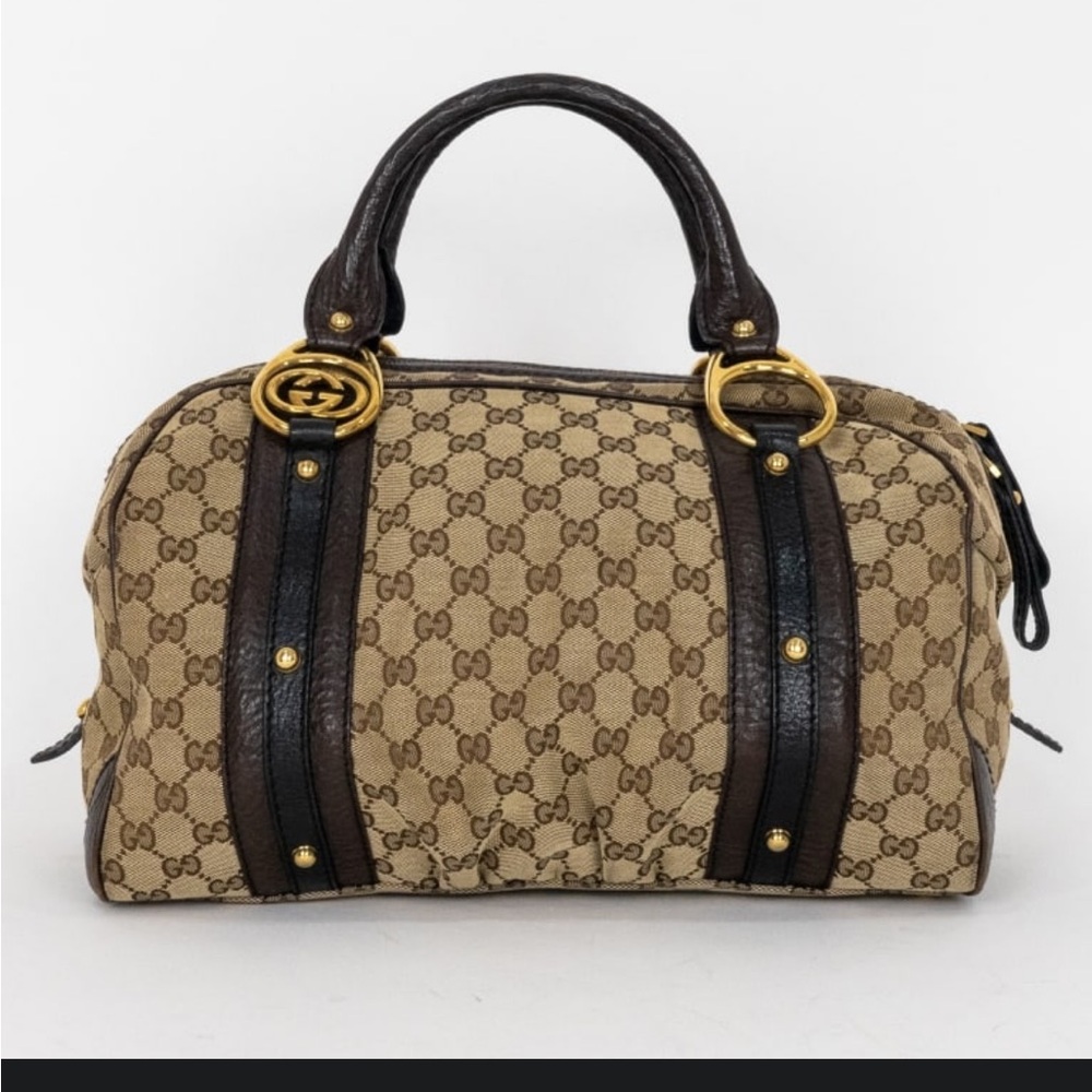 Gucci Medium Interlocking Boston Beige Monogrammed Canvas Gold